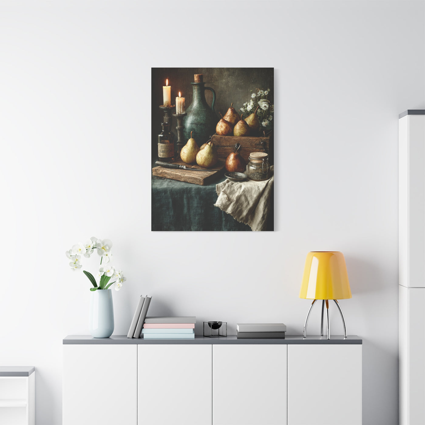 Rustic Pear & Candle Still Life Wall Art & Canvas Print