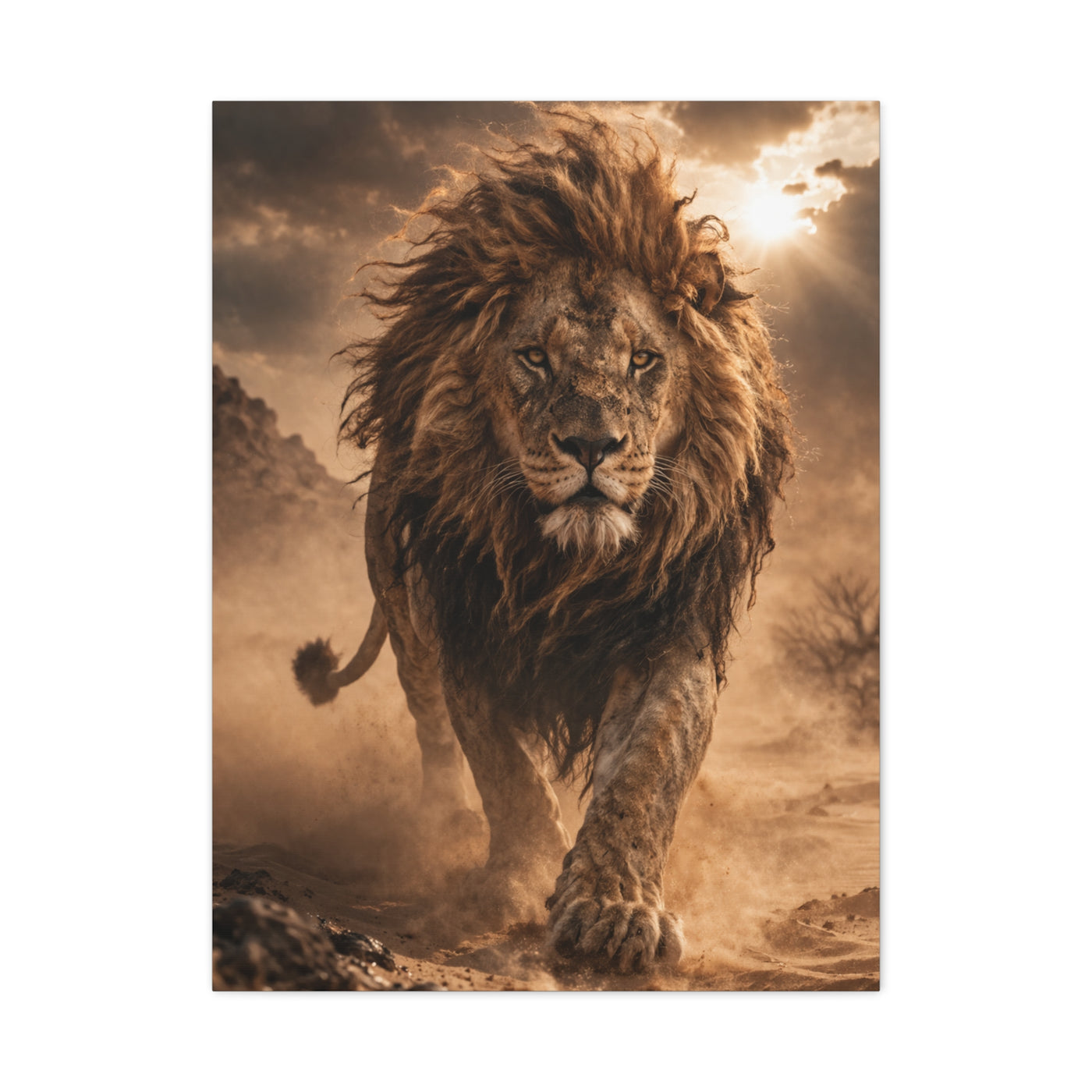 Charging Lion Dust Storm Power Wall Art & Canvas Print