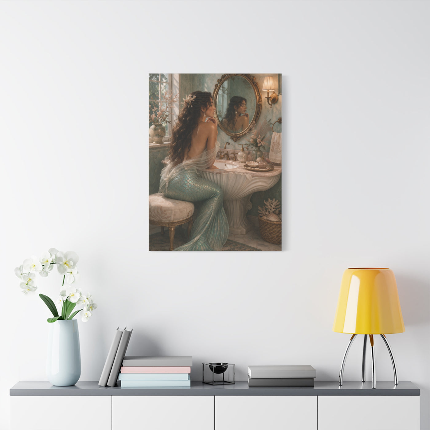 Vintage Vanity Mermaid Elegance Wall Art & Canvas Print