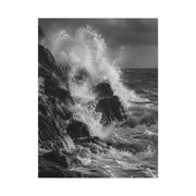 Monochrome Ocean Impact Rock Scene Wall Art & Canvas Print