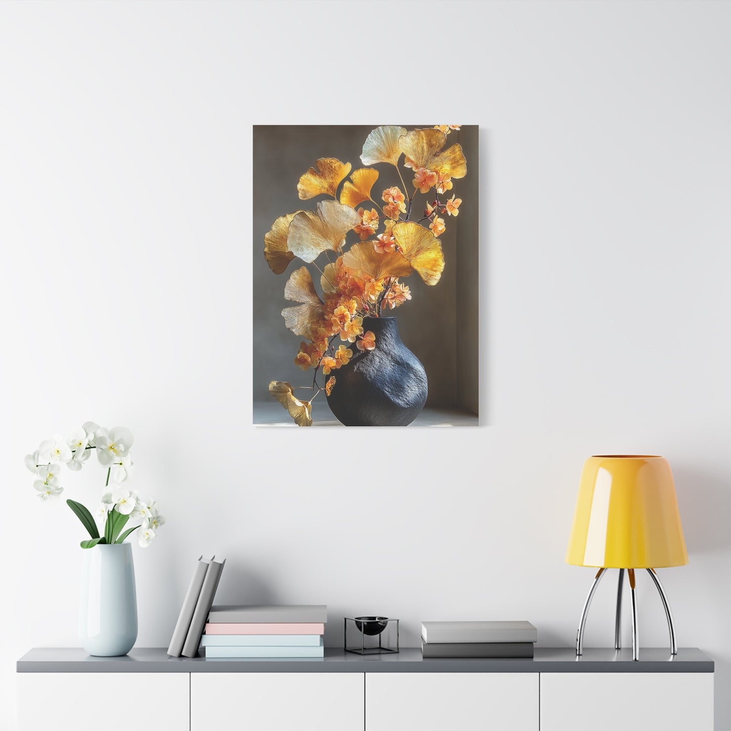 Gold Ginkgo Floral Vase Wall Art & Canvas Print