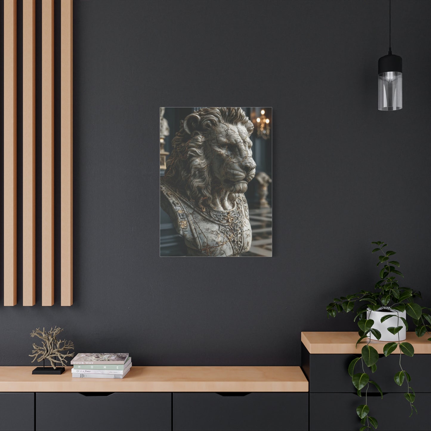 Marble Lion Bust Royal Sculpture Wall Art & Canvas Print