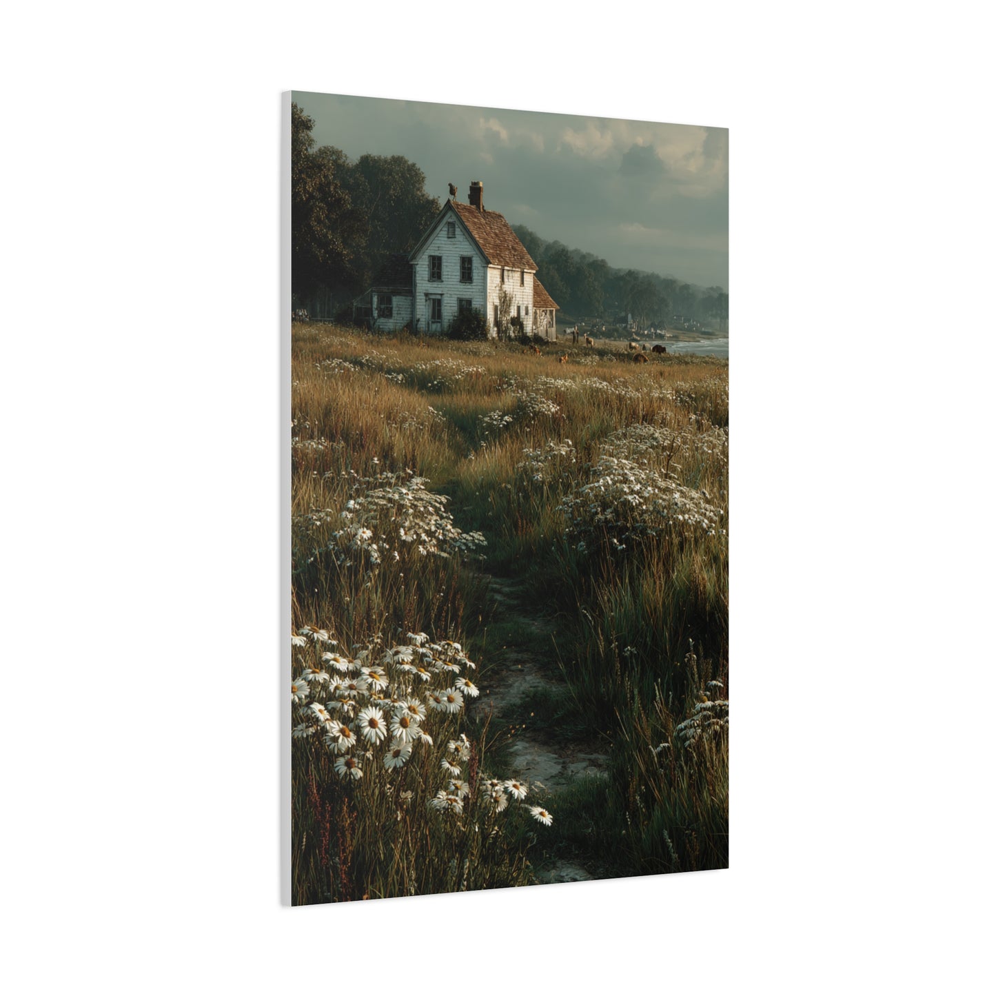 White Farmhouse Wildflower Meadow Wall Art & Canvas Print
