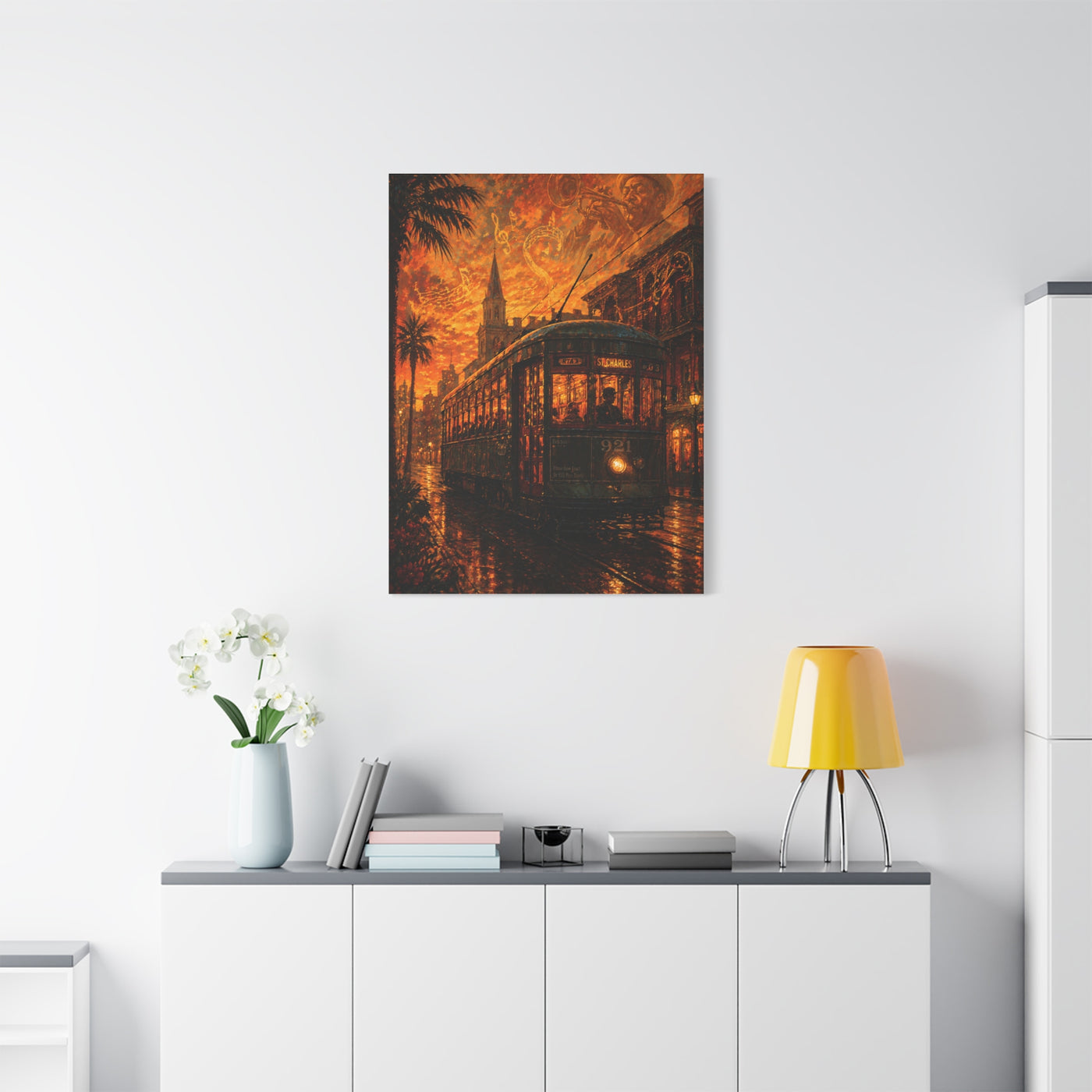 Historic Streetcar Jazz Sunset Wall Art & Canvas Print