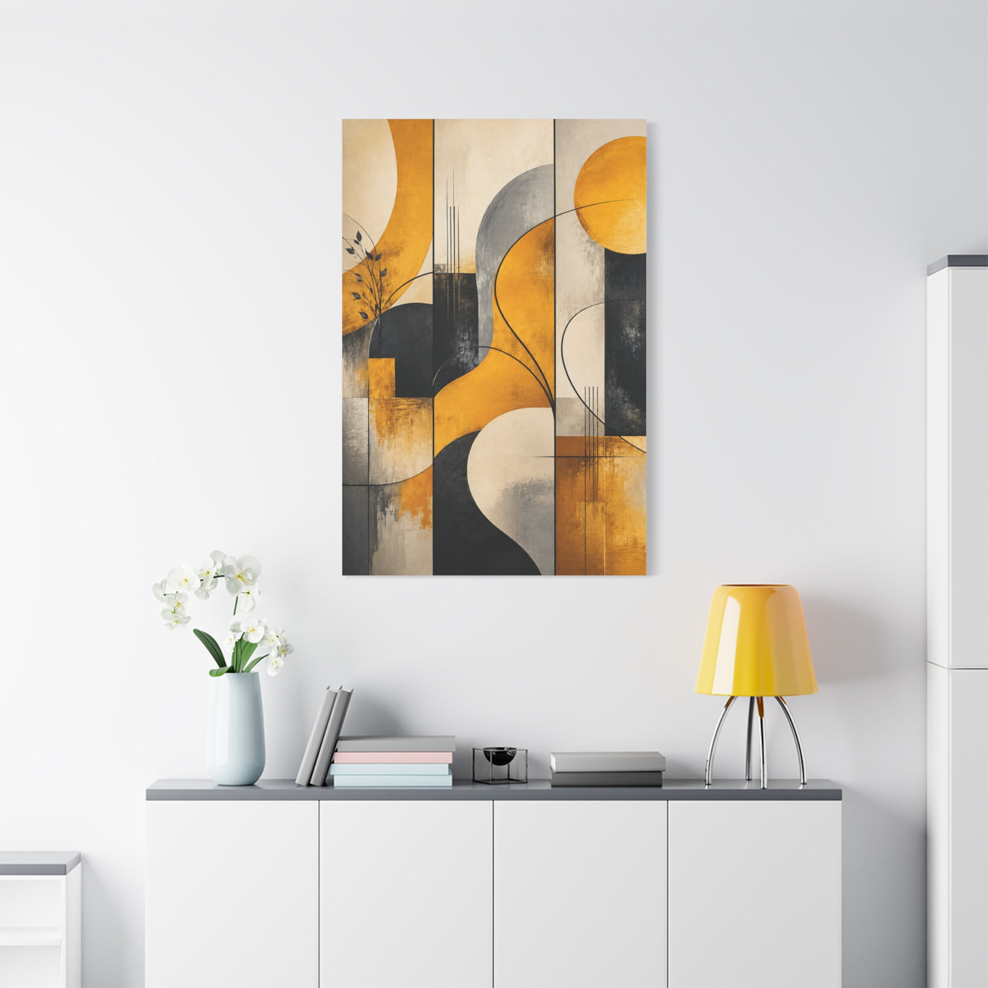 Abstract Panel Flow Mustard & Neutral Composition Wall Art & Canvas Print