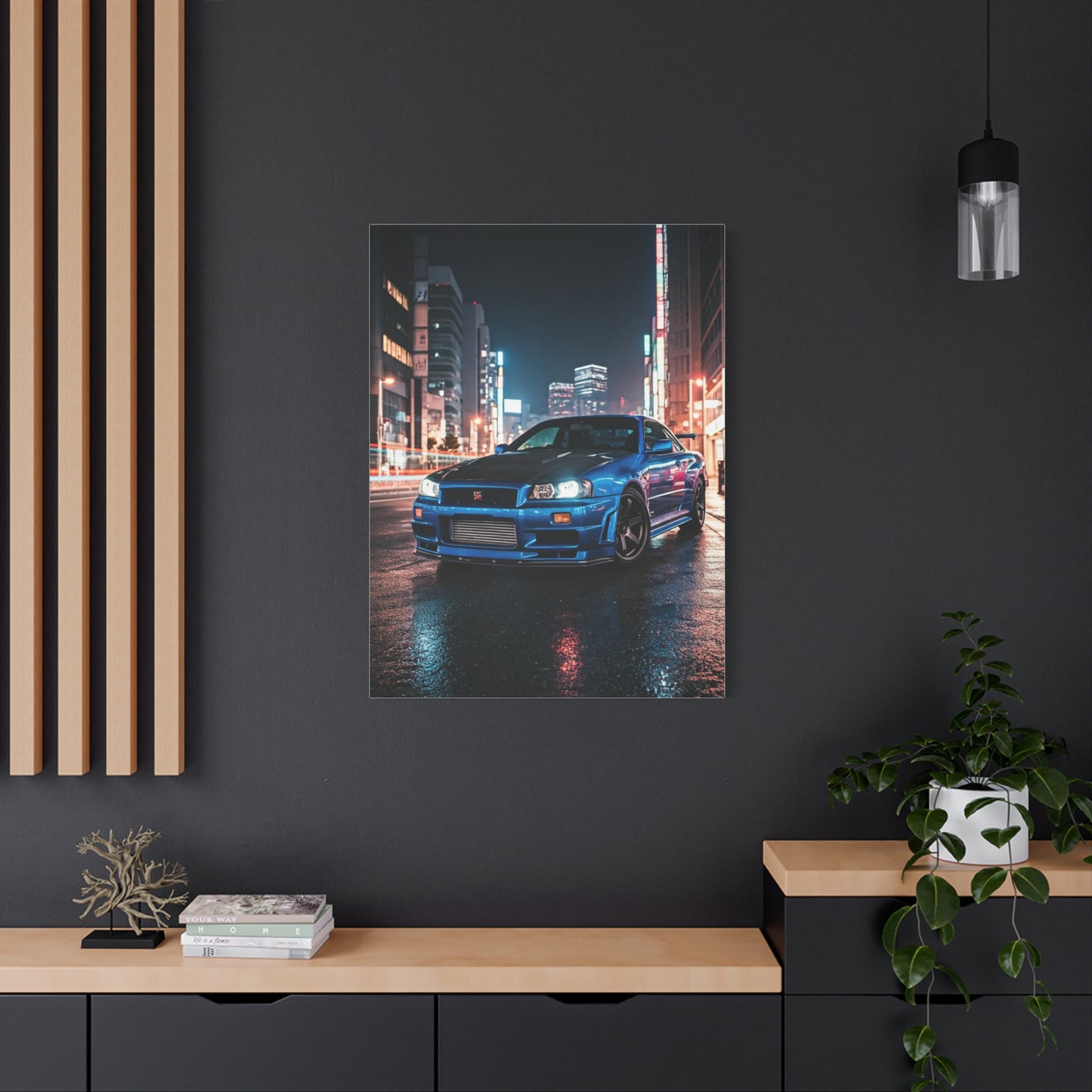 Nissan Skyline GT-R R34 City Rain Reflections Wall Art & Canvas Prints
