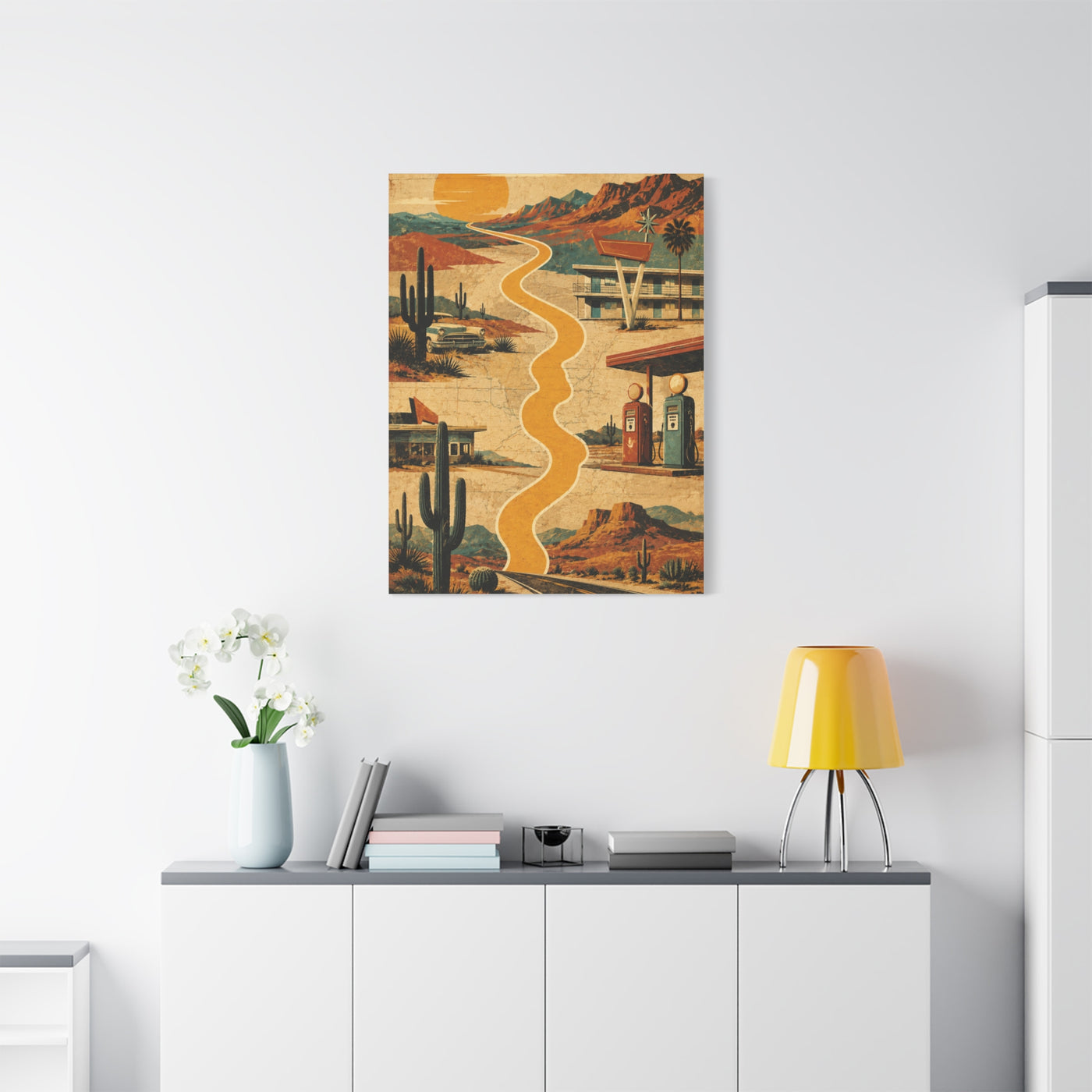 Retro Desert Highway Americana Collage Wall Art & Canvas Print