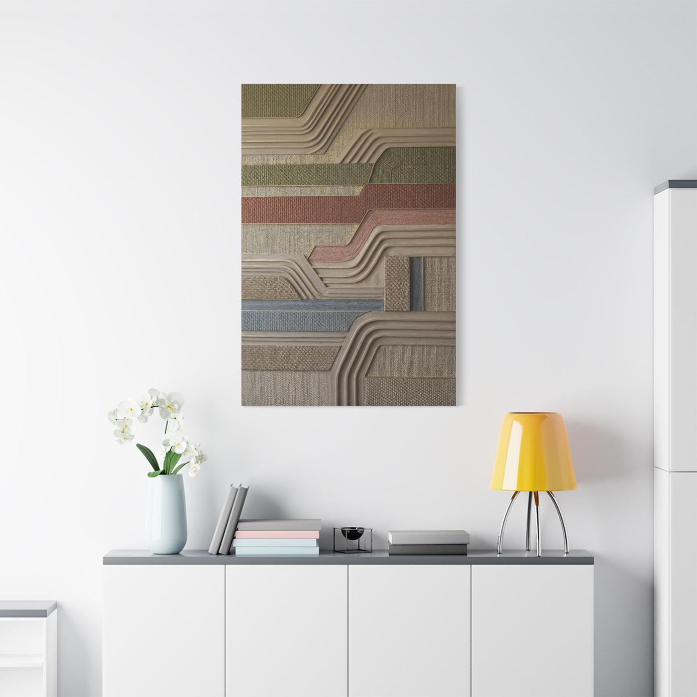Sculpted Sisal & Plaster Geometric Wall Art & Canvas Print