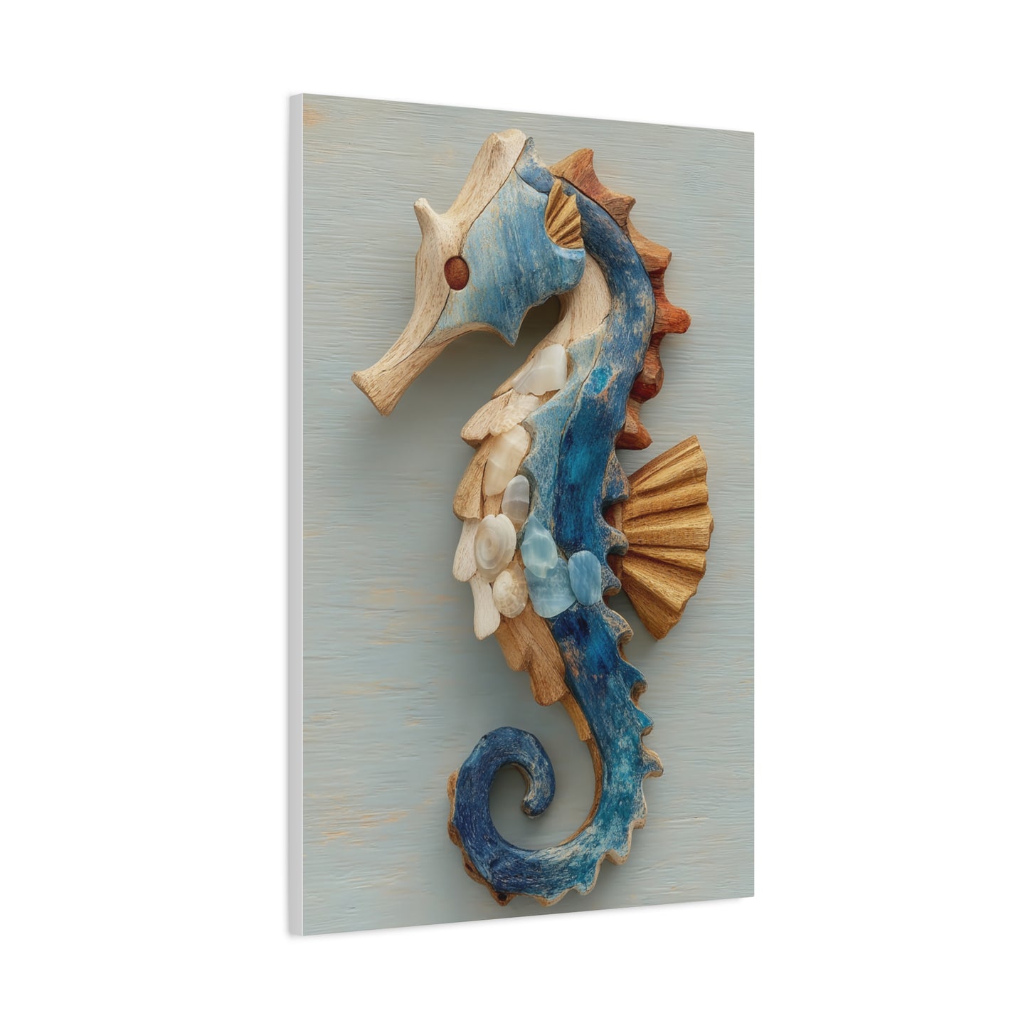 Driftwood Seahorse Coastal Sculpture Wall Art & Canvas Print