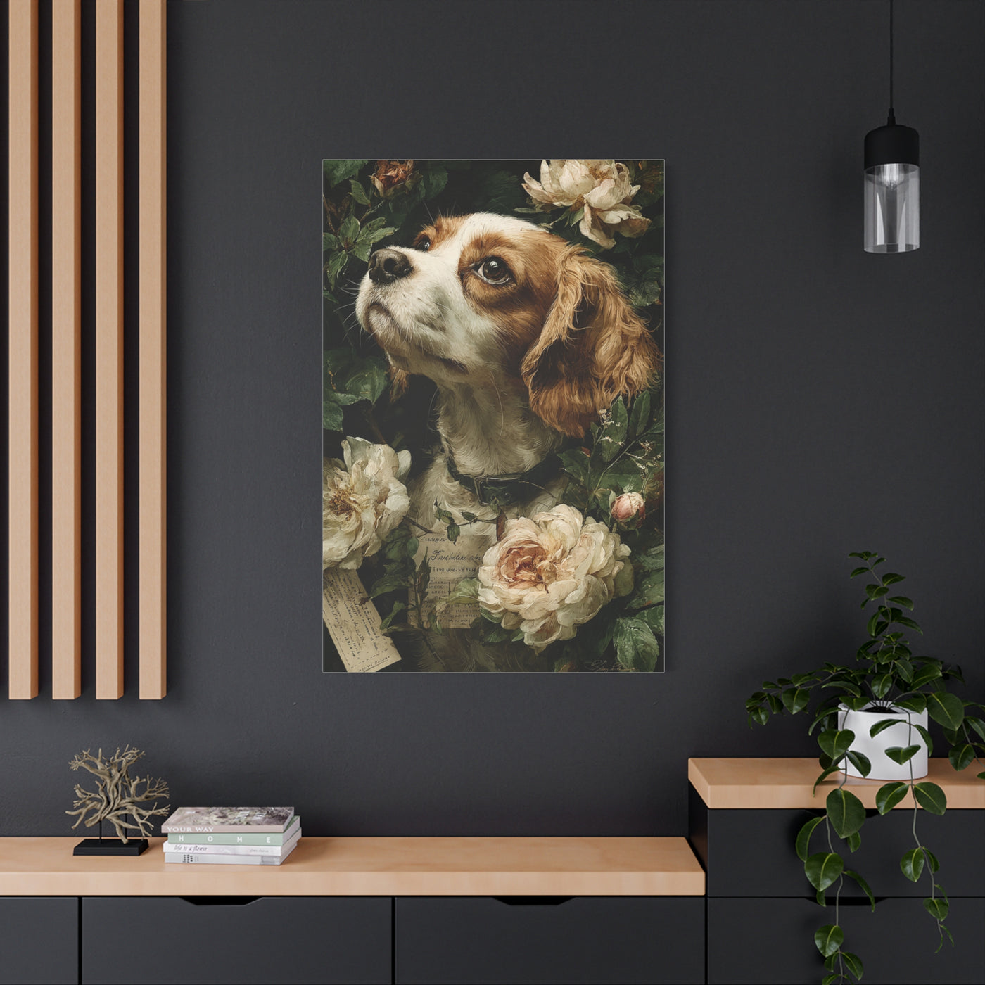 Cavalier King Charles Spaniel Rose Garden Portrait Wall Art & Canvas Print