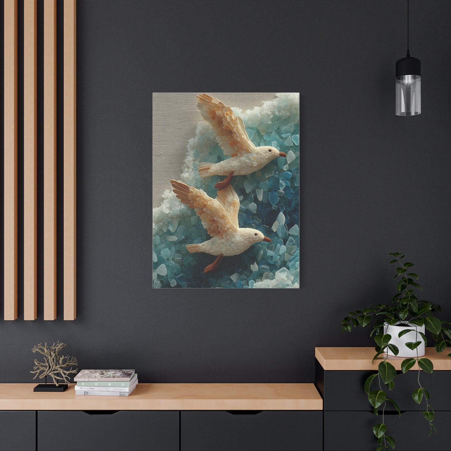 Sea Glass And Driftwood Seagull Coastal Composition Wall Art & Canvas Print