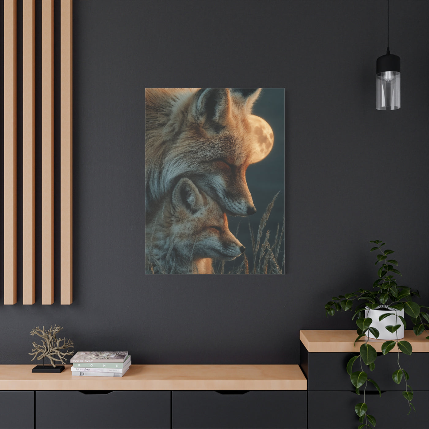 Mother and Cub Moonlit Fox Portrait Wall Art & Canvas Print