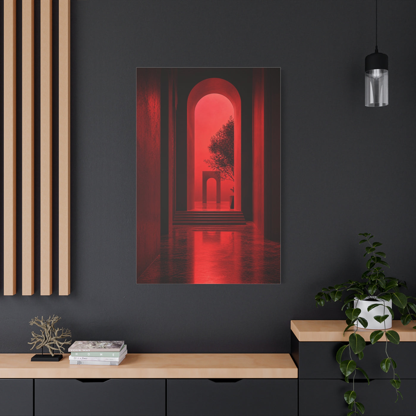 Surreal Crimson Archway Interior Wall Art & Canvas Print