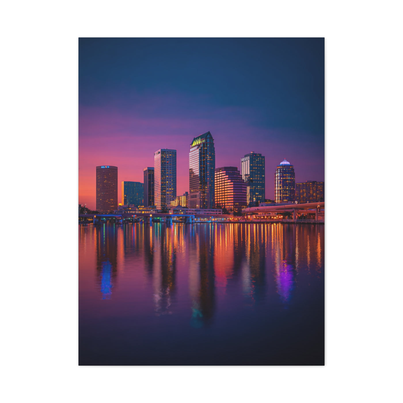 Modern City Skyline at Dusk Wall Art & Canvas Print