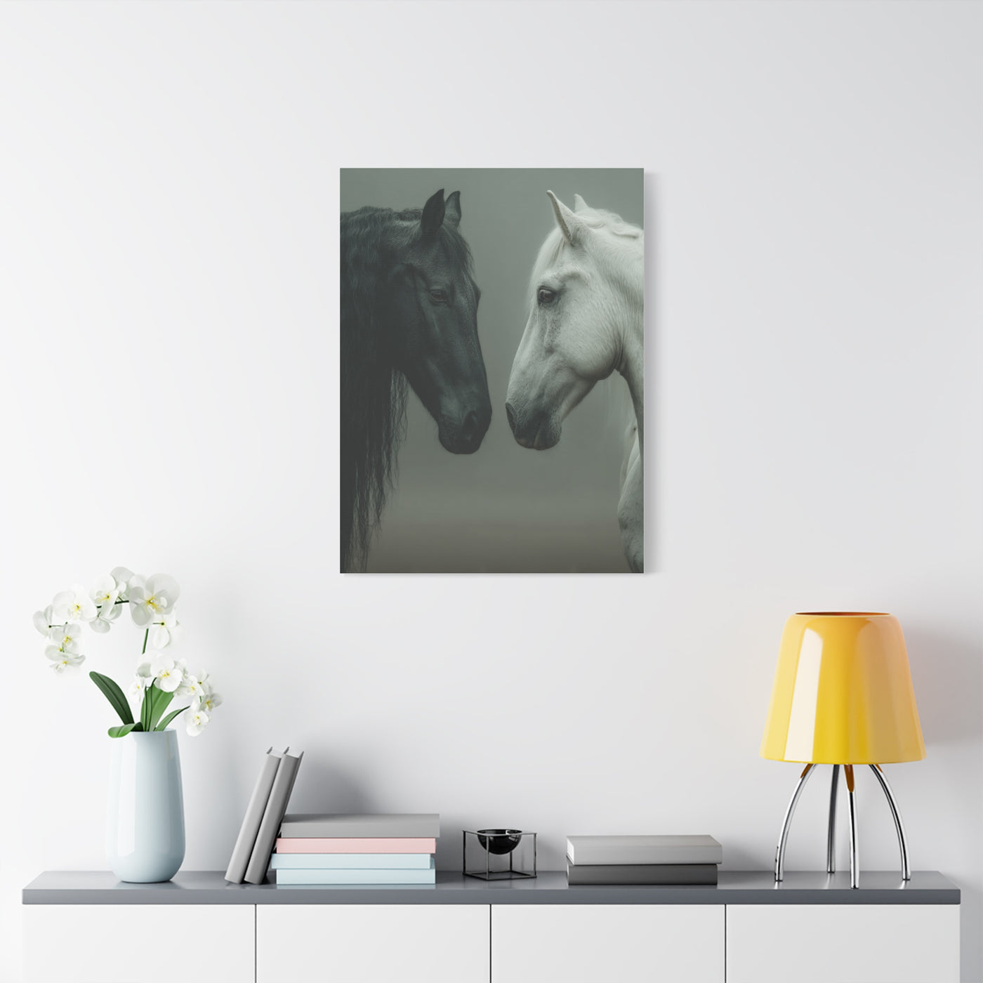 Dual Horse Contrast Portrait Wall Art & Canvas Print