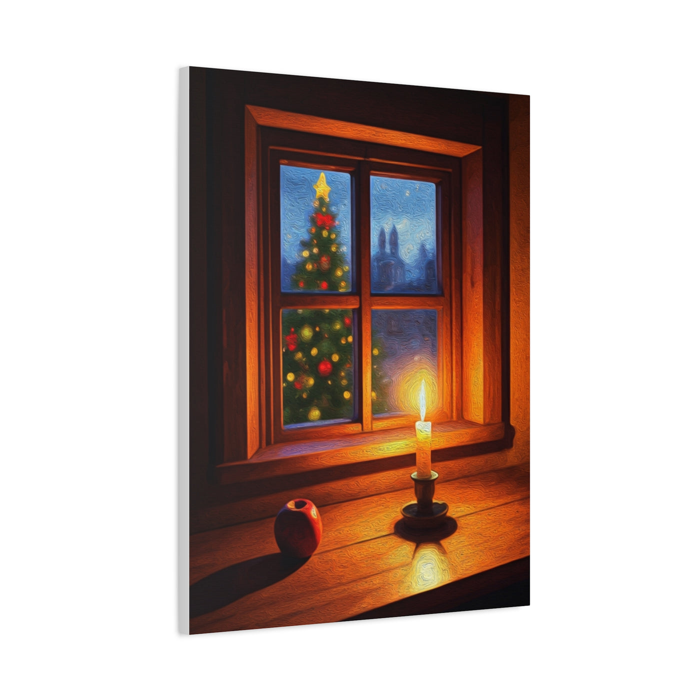 Cozy Christmas Window Candle Scene Wall Art & Canvas Print