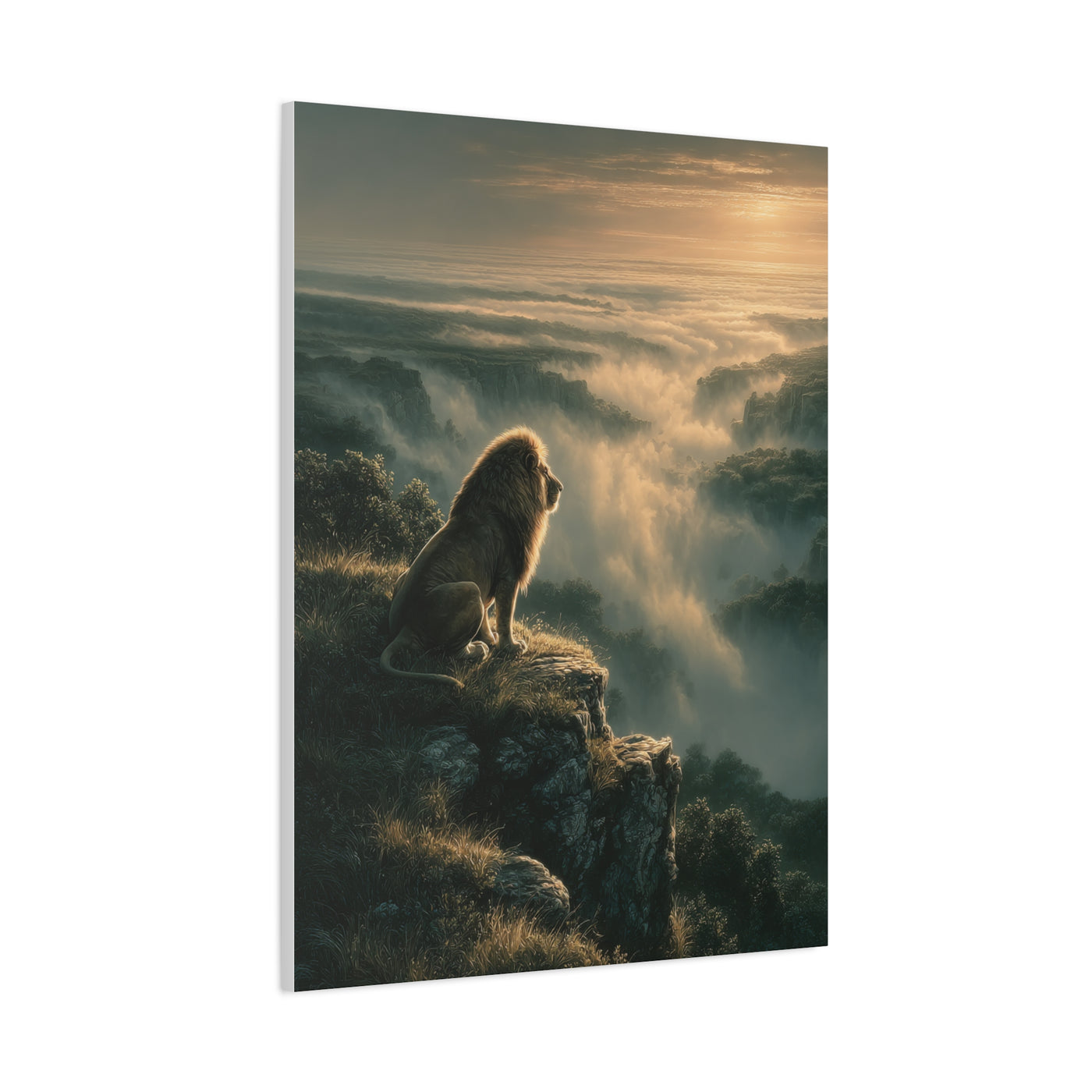 Lion on Cliff at Sunrise Sovereign View Wall Art & Canvas Print