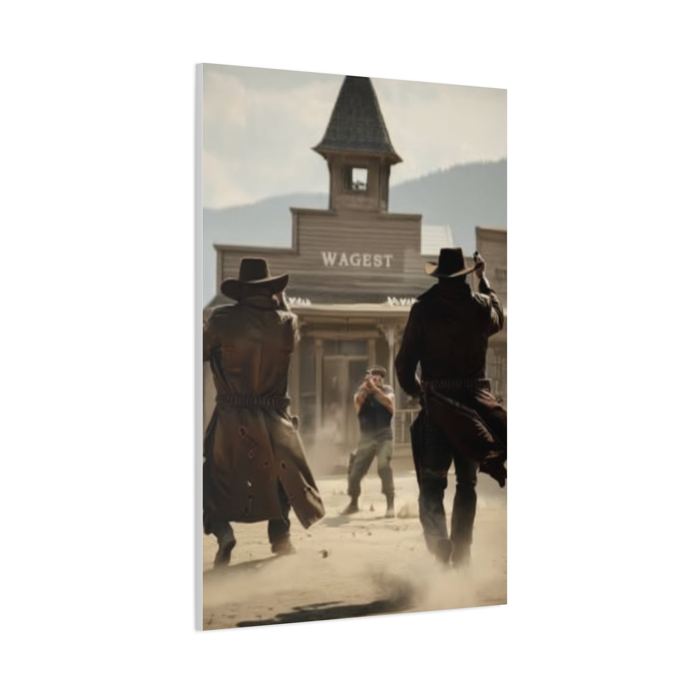 Frontier Gunfight in the Western Street Wall Art & Canvas Print