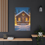 Cozy Snowy Christmas Cabin Among Pine Trees Wall Art & Canvas Print