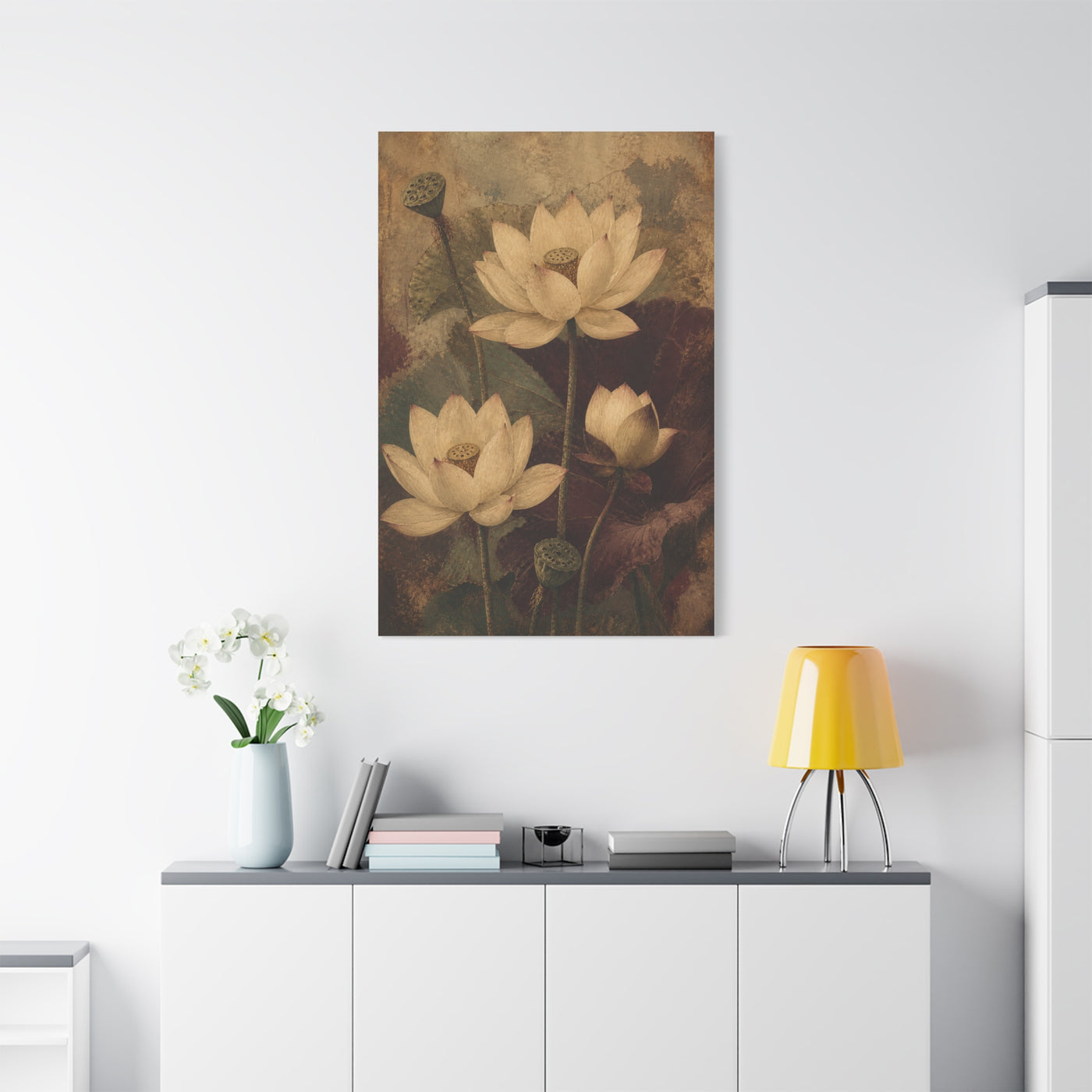 Vintage Lotus Botanical Painting Wall Art & Canvas Print