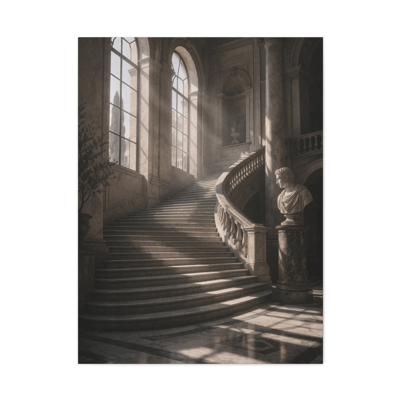 Sunlit Italian Palazzo Staircase Wall Art & Canvas Print