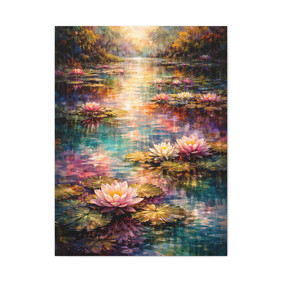 Impressionist Multicolor Water-Lily Pond Wall Art & Canvas Print