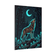 Moonlit Forest Wolf Neon Outline Scene Wall Art & Canvas Print