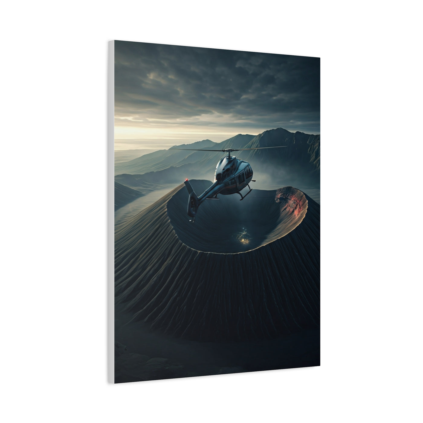 Helicopter Over Volcano Crater Wall Art & Canvas Prints