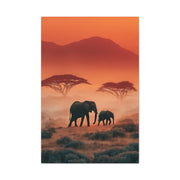 Mother and Calf Savanna Sunrise Wall Art & Canvas Print