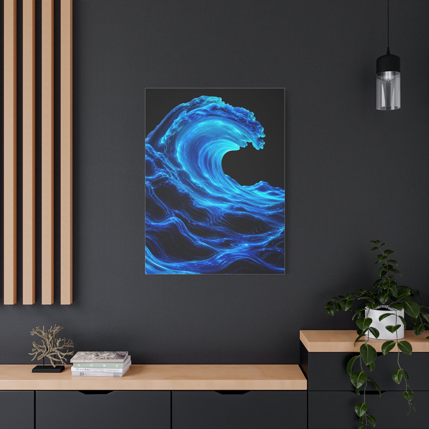Luminous Neon Blue Wave Energy Wall Art & Canvas Print