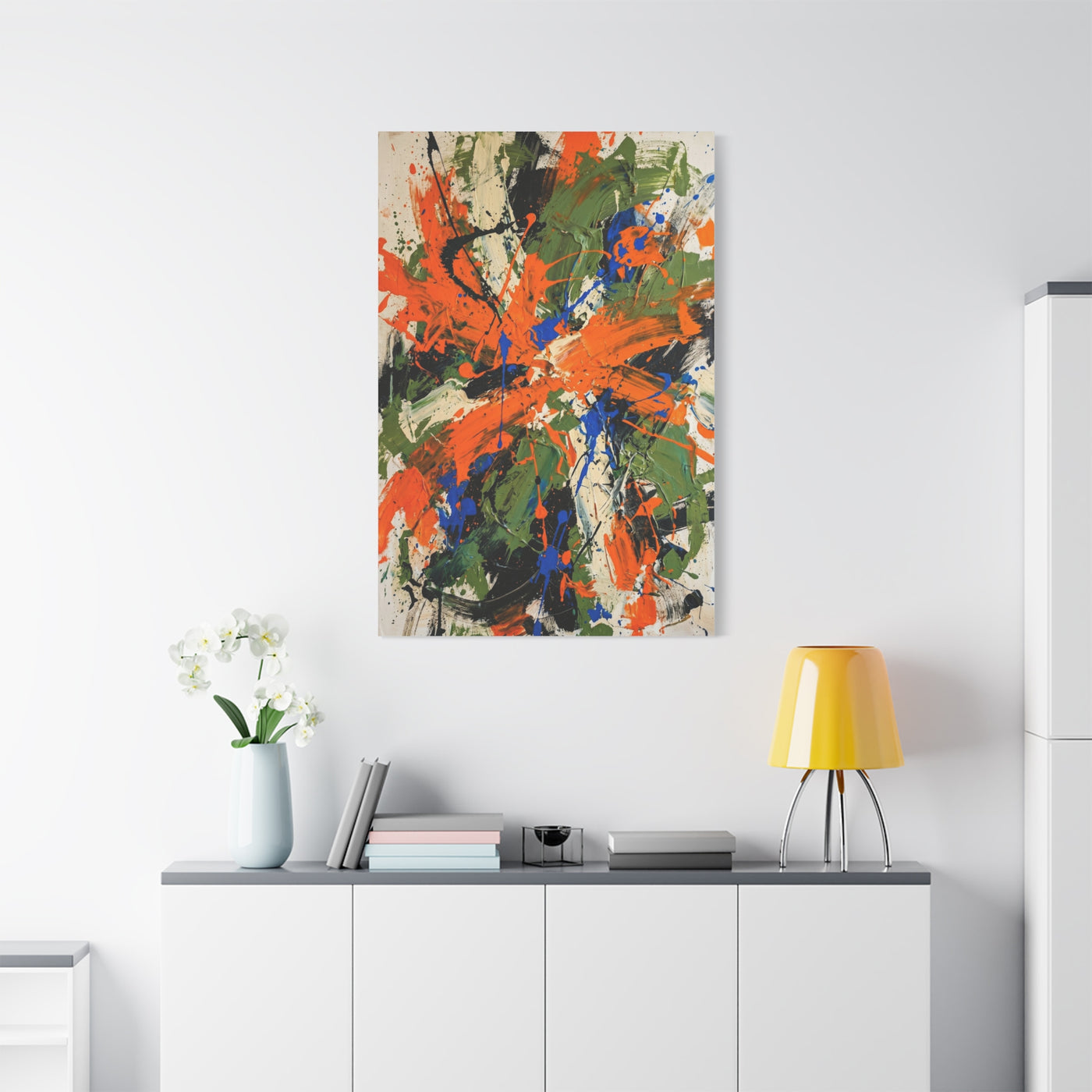 Expressionist Orange Burst Action Painting Wall Art & Canvas Print