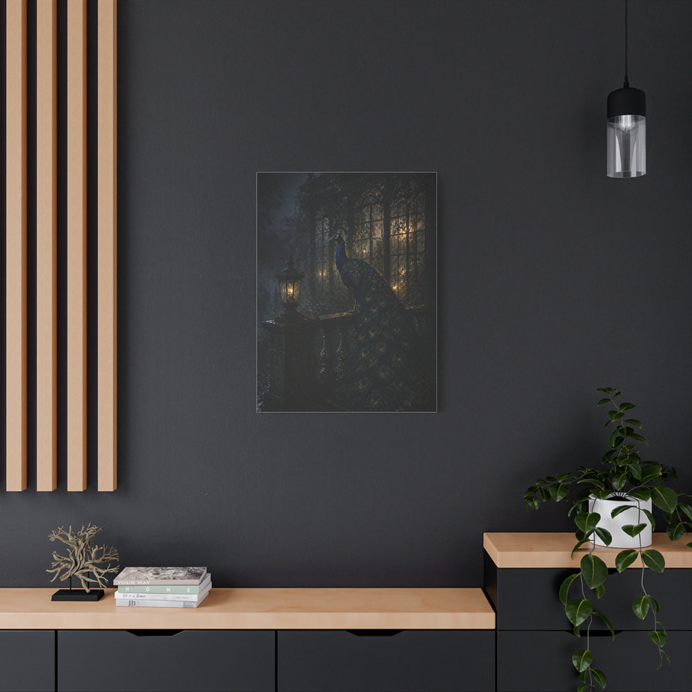 Gothic Night Peacock Balcony Wall Art & Canvas Print