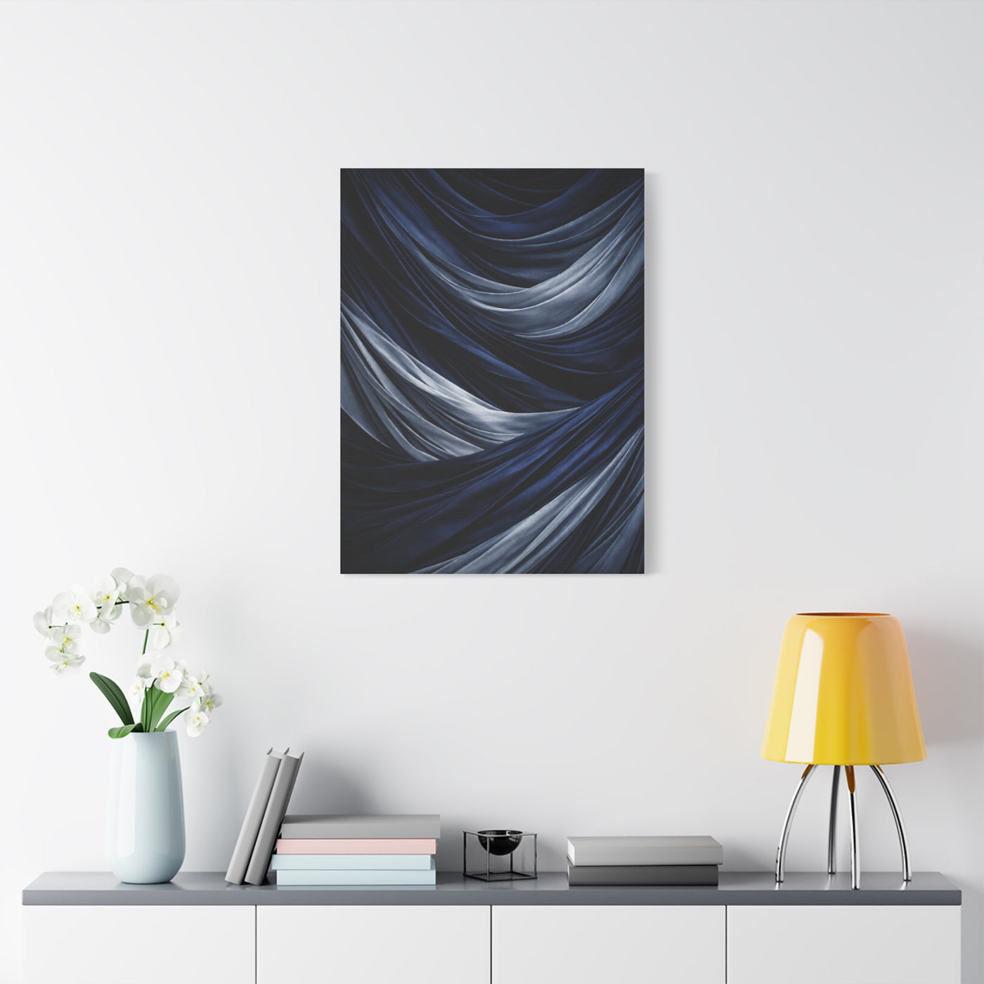 Draped Navy Textile Abstraction Wall Art & Canvas Print