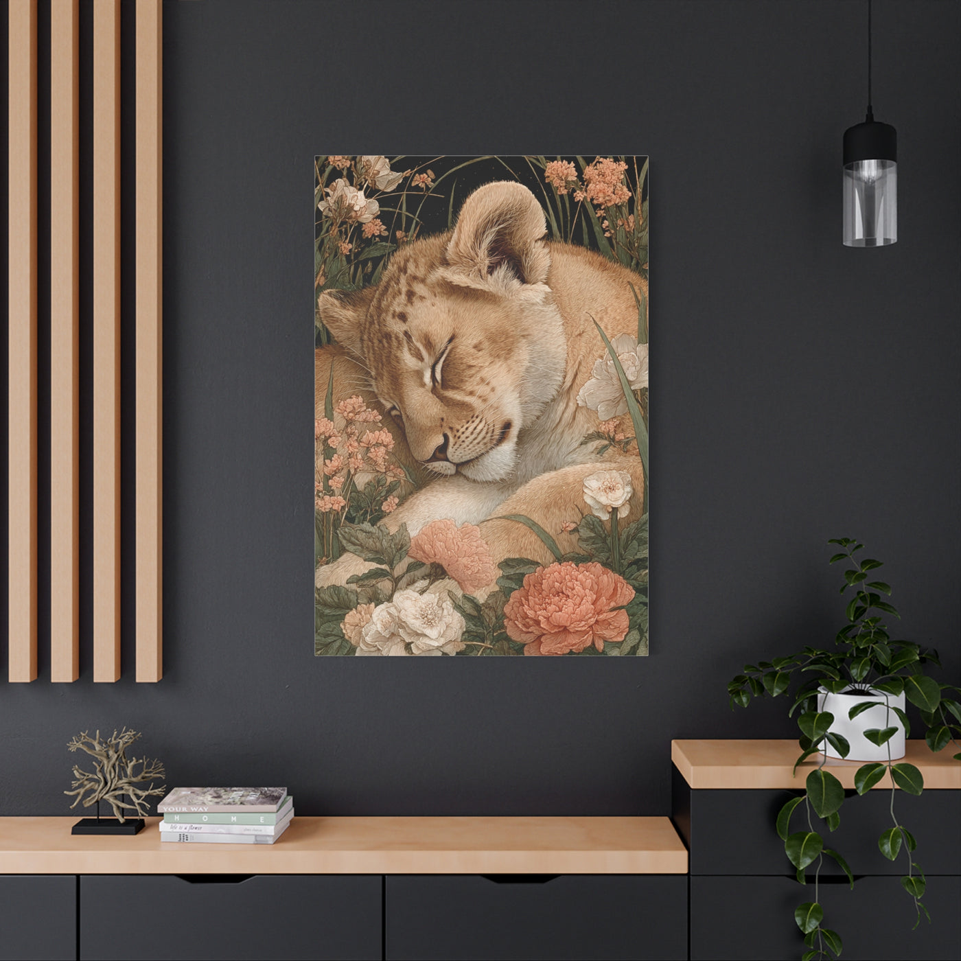 Lion Cub Floral Dream Portrait Wall Art & Canvas Print