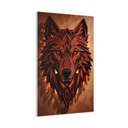 Geometric Carved Wood Wolf Head Sculpture Wall Art & Canvas Print