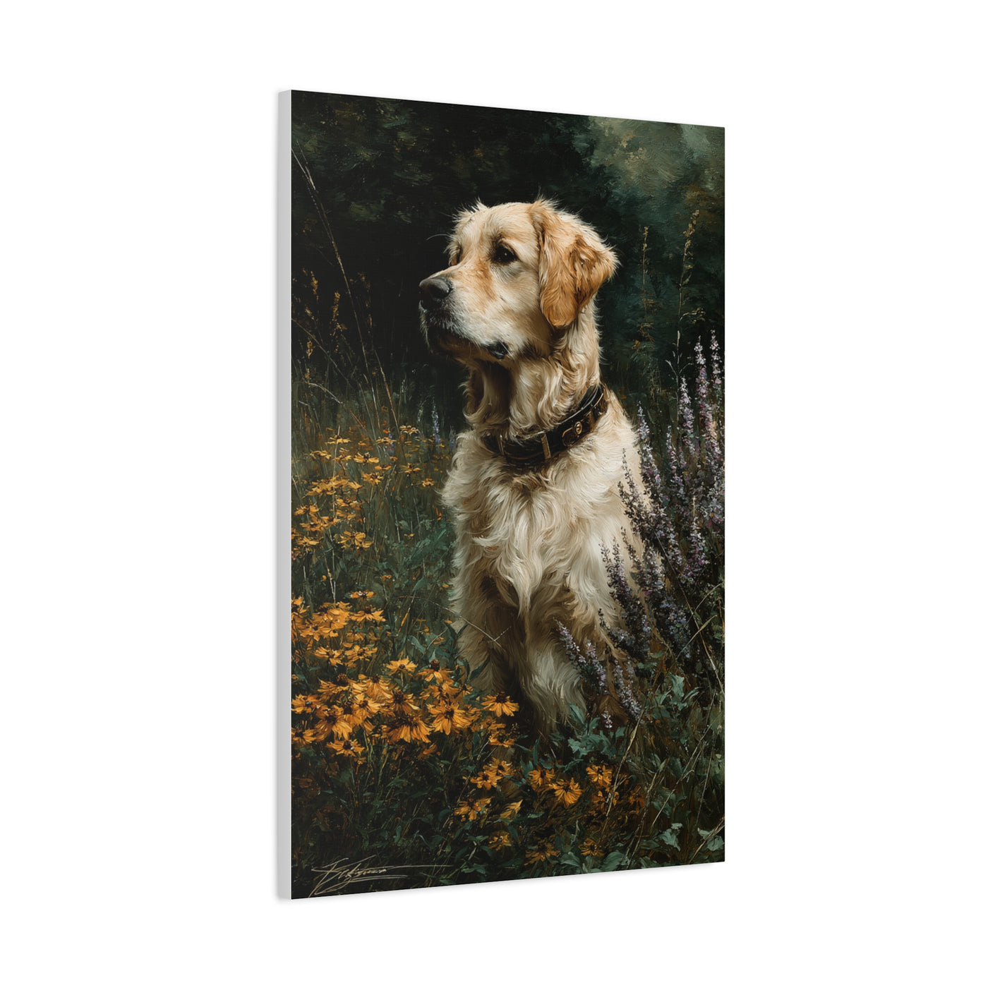 Golden Retriever Wildflower Portrait Wall Art & Canvas Print