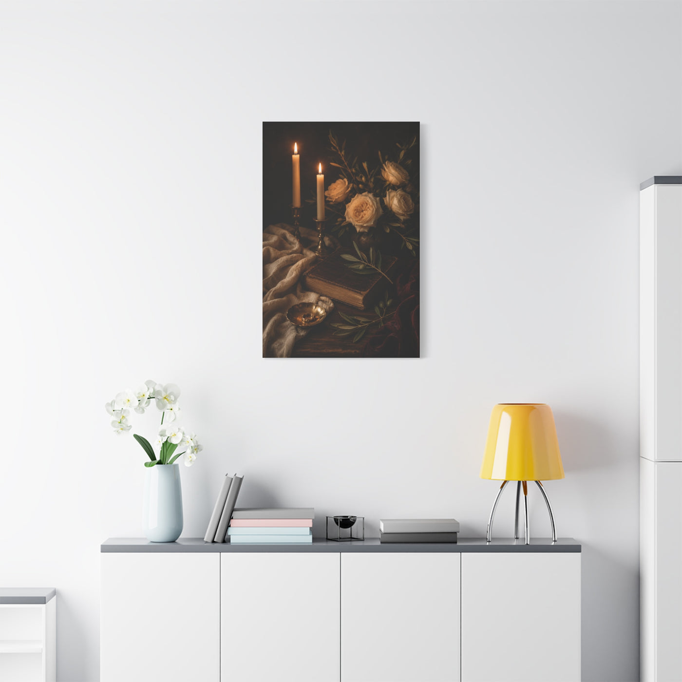 Romantic Candlelit Rose Still Life Wall Art & Canvas Print