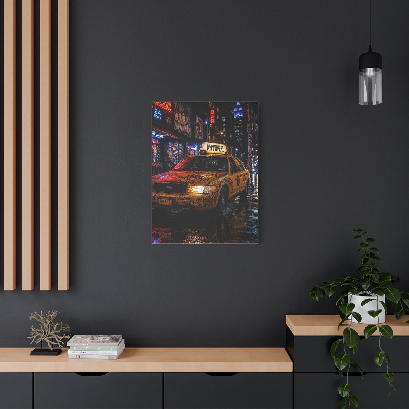 NYC Graffiti Taxi Night Street Wall Art & Canvas Print