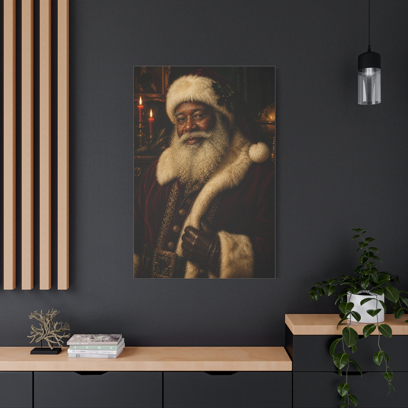 Elegant Black Santa Portrait Wall Art & Canvas Print