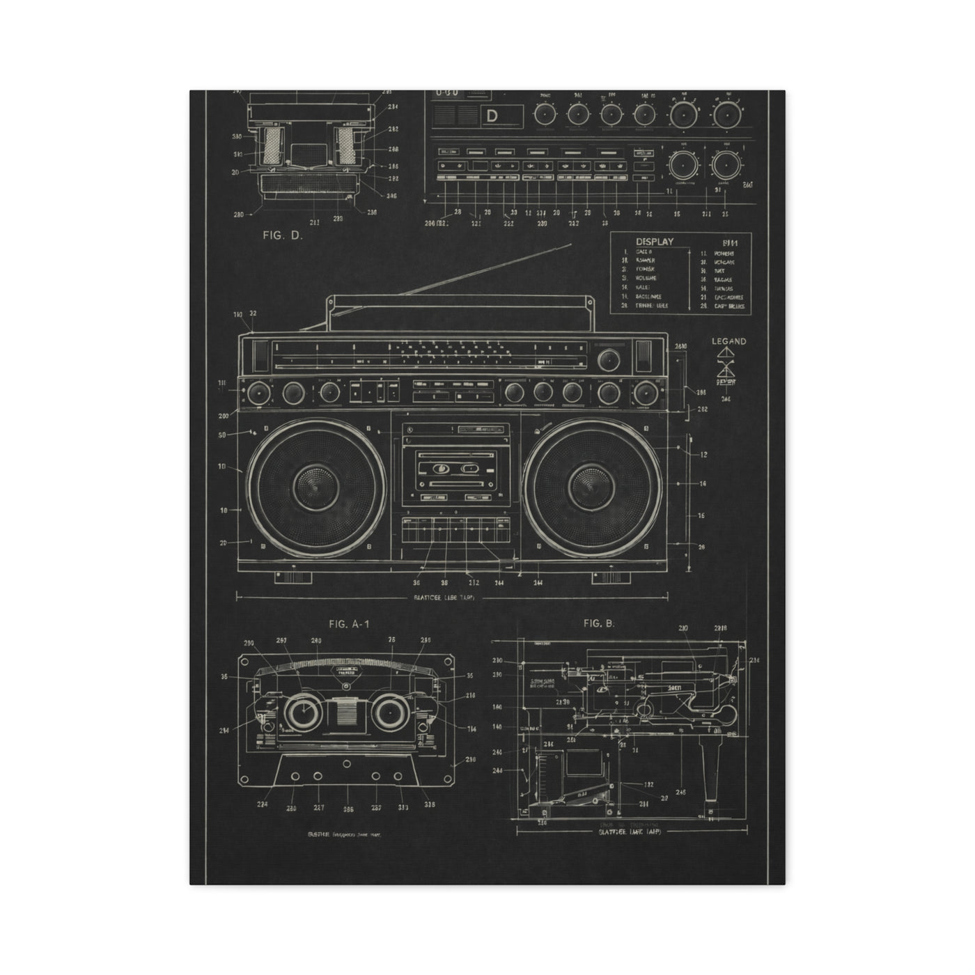 Vintage Boombox Blueprint Illustration Wall Art & Canvas Print