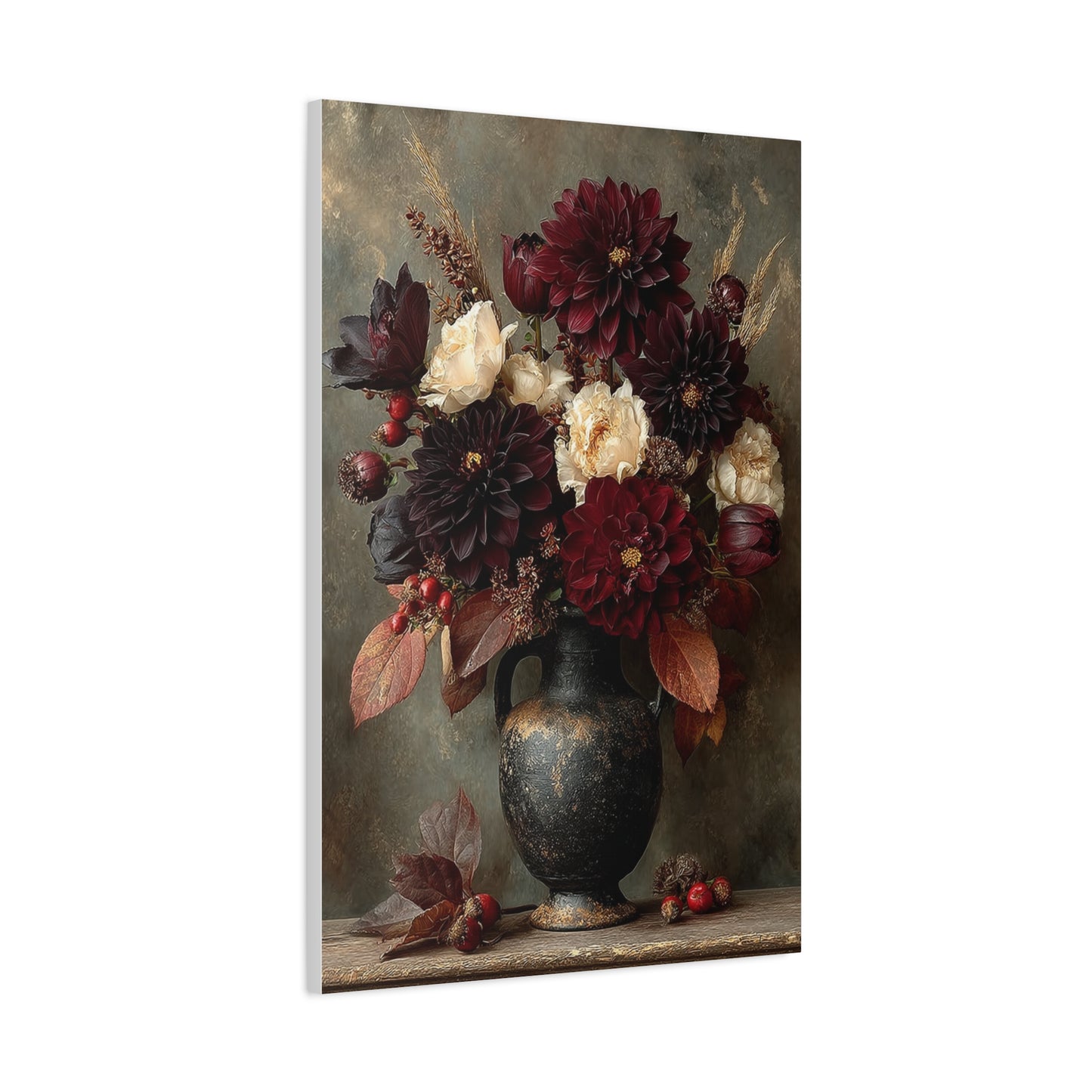 Burgundy Dahlia Autumn Floral Still Life Wall Art & Canvas Print