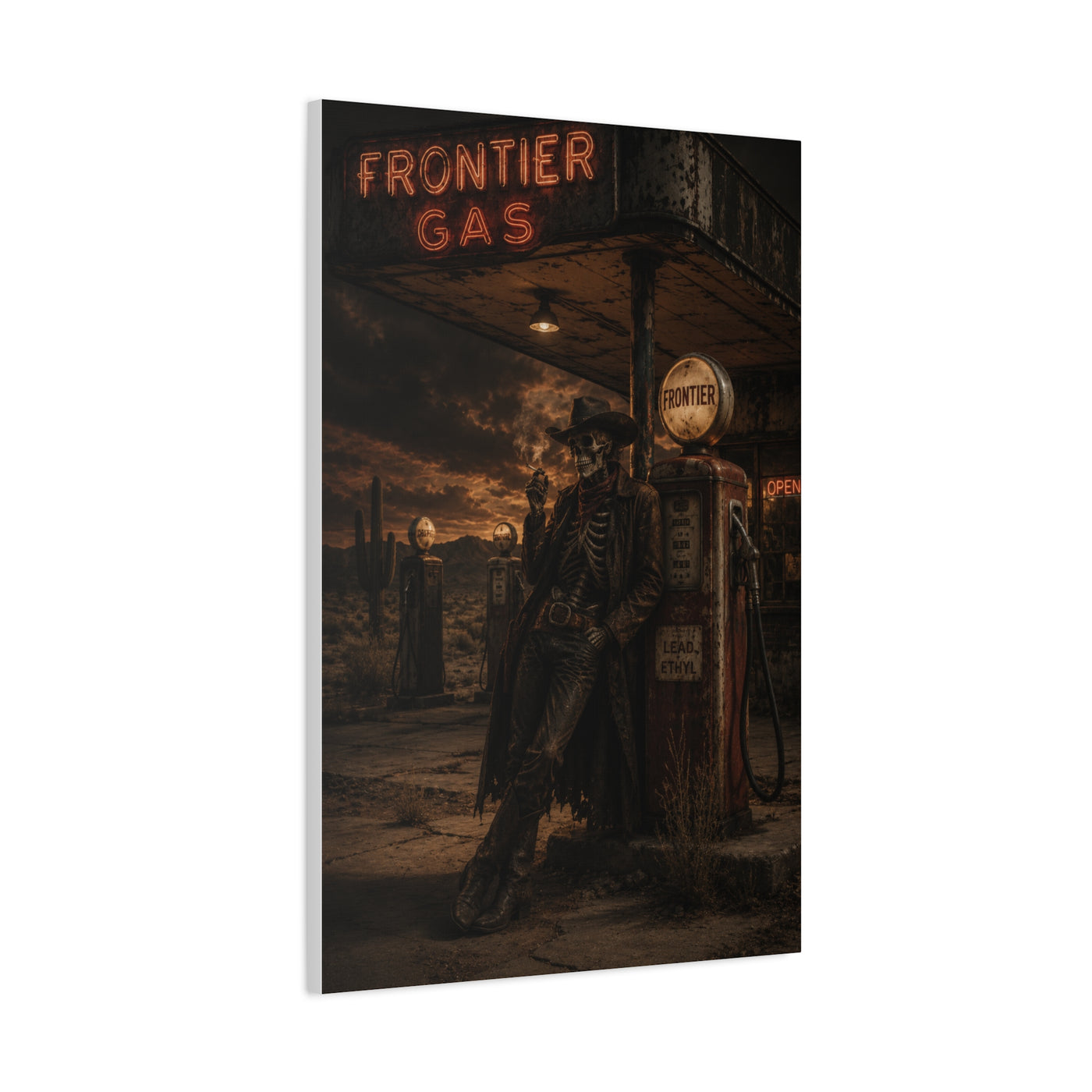 Frontier Gas Station Skeleton Outlaw Wall Art & Canvas Print