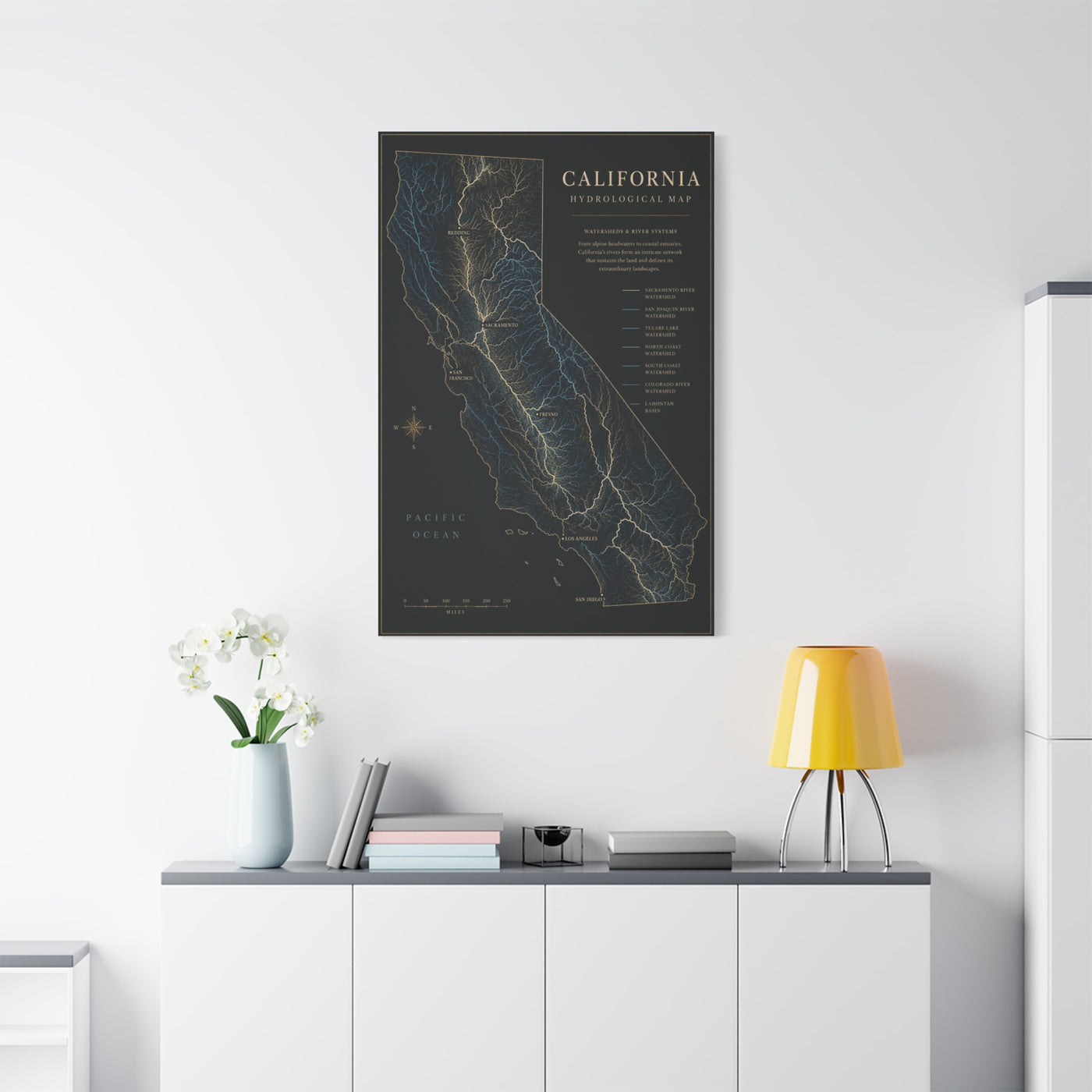 California Hydrological Map Wall Art & Canvas Print