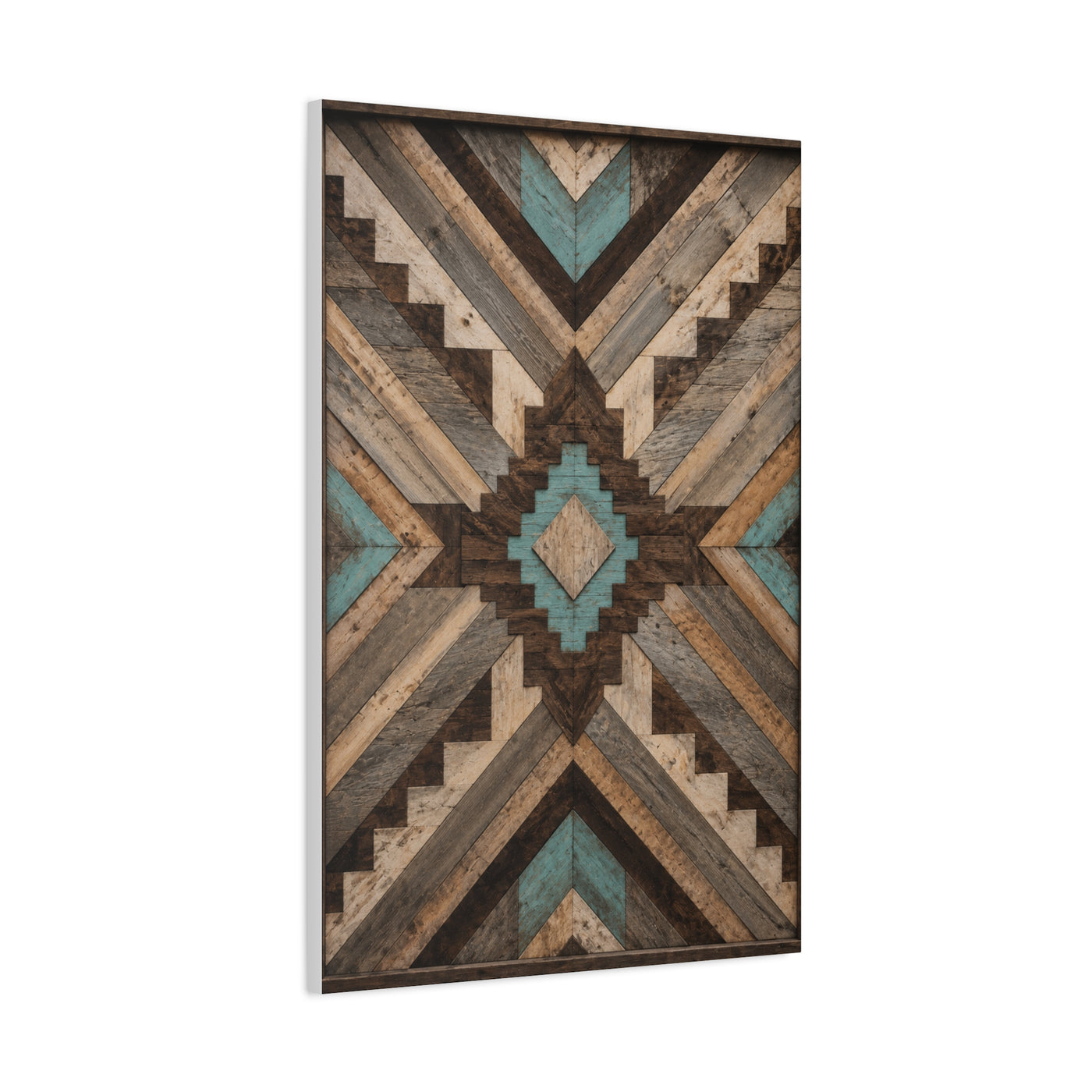 Reclaimed Wood Aztec Geometric Panel Wall Art & Canvas Print