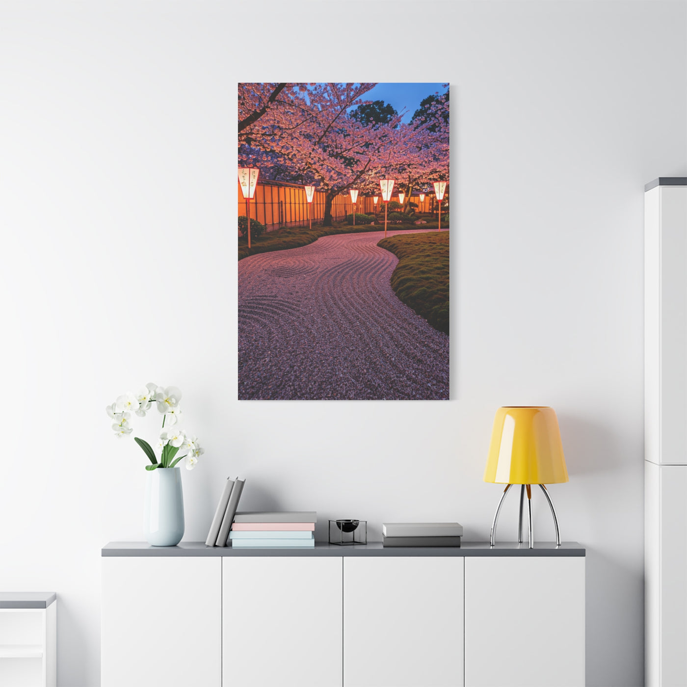 Japanese Lantern Garden With Cherry Blossoms Wall Art & Canvas Prints