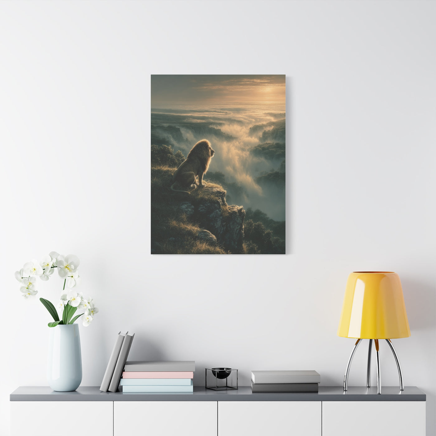 Lion on Cliff at Sunrise Sovereign View Wall Art & Canvas Print