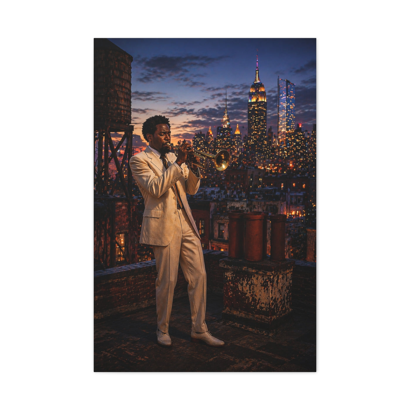 Rooftop Jazz Manhattan Twilight Wall Art & Canvas Print
