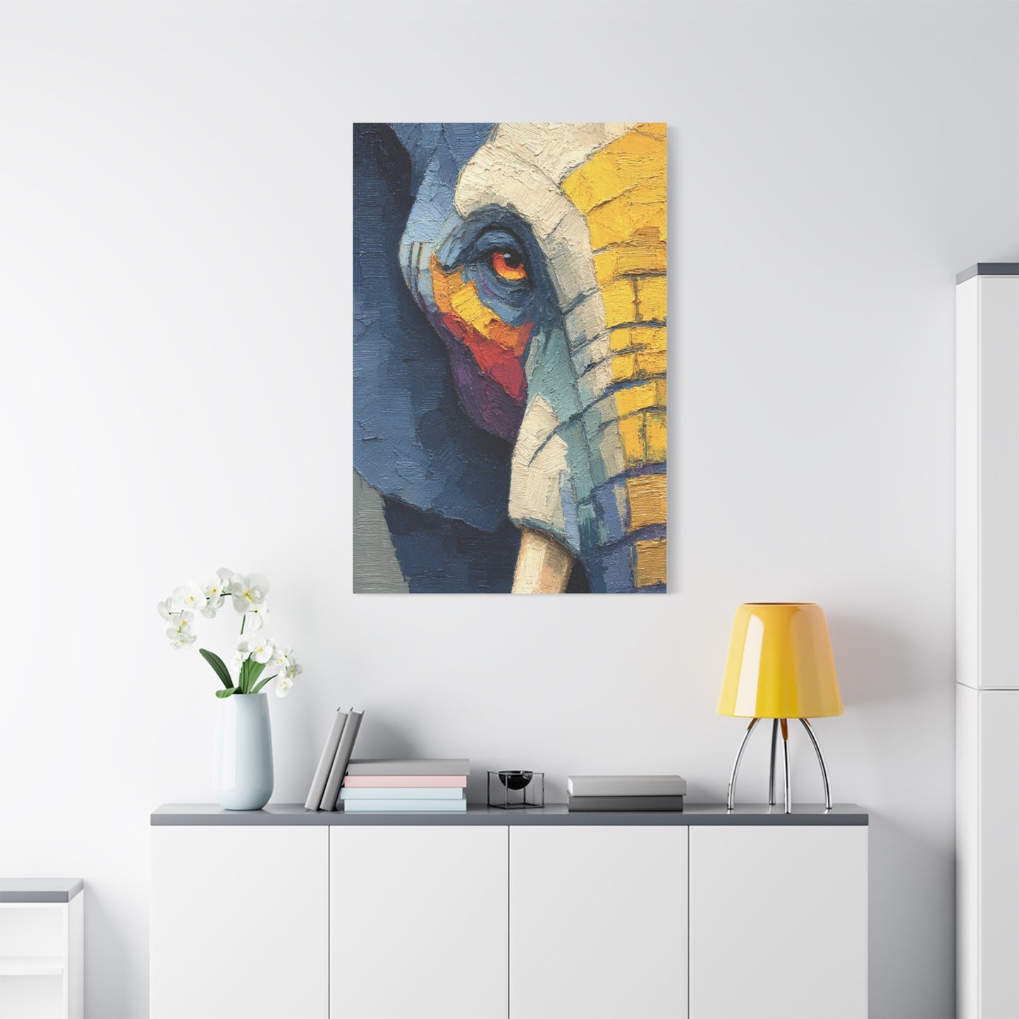 Expressive Oil Impasto Elephant Close-Up Wall Art & Canvas Print