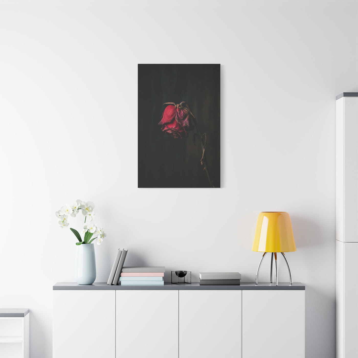 Withered Crimson Rose Still Life Wall Art & Canvas Print