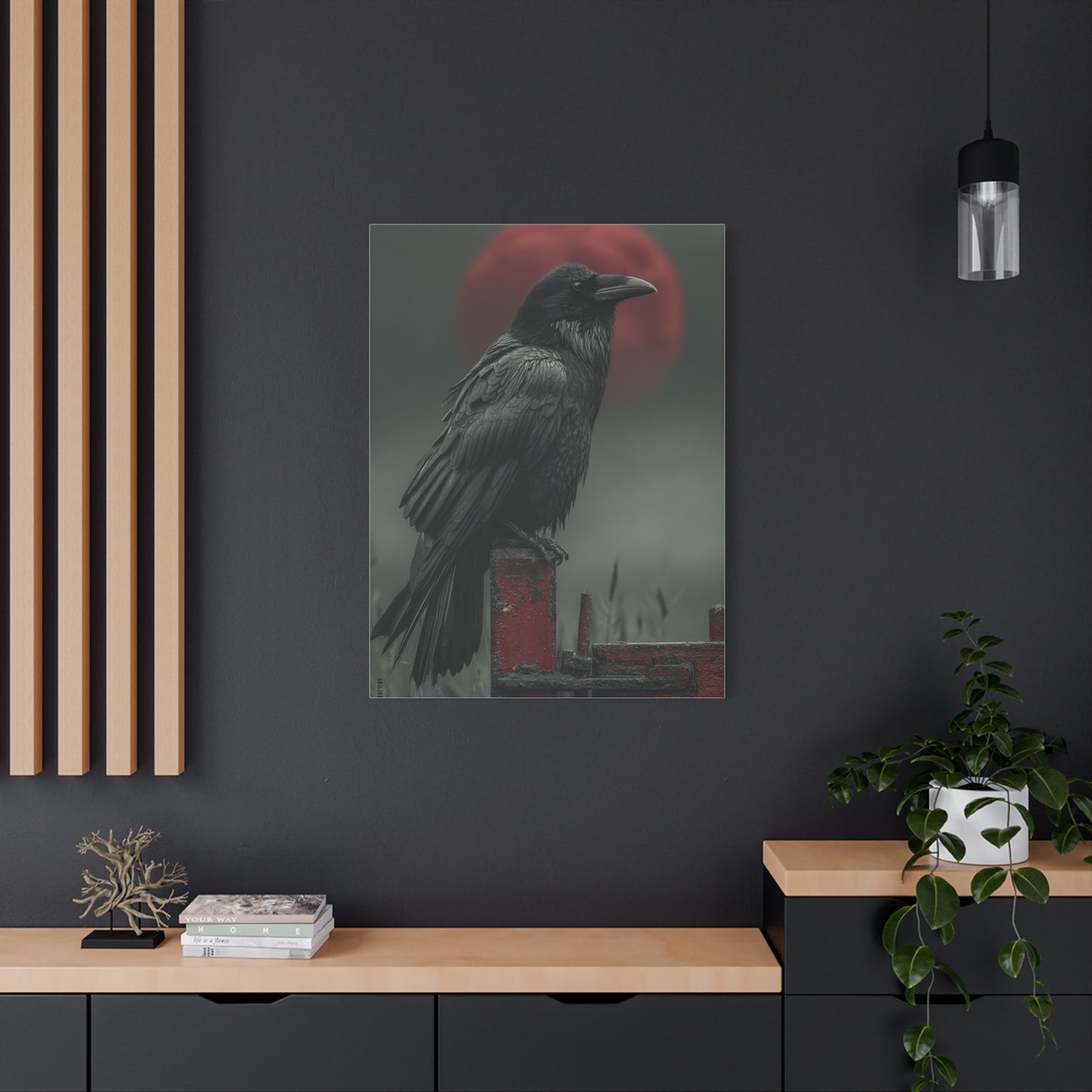Raven Beneath the Crimson Moon Wall Art & Canvas Print